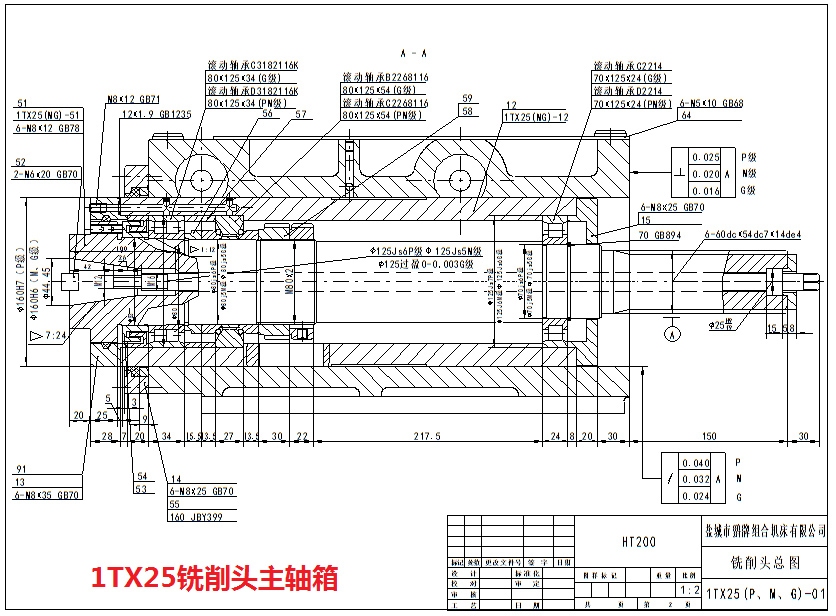1TX25銑削頭主軸箱圖紙